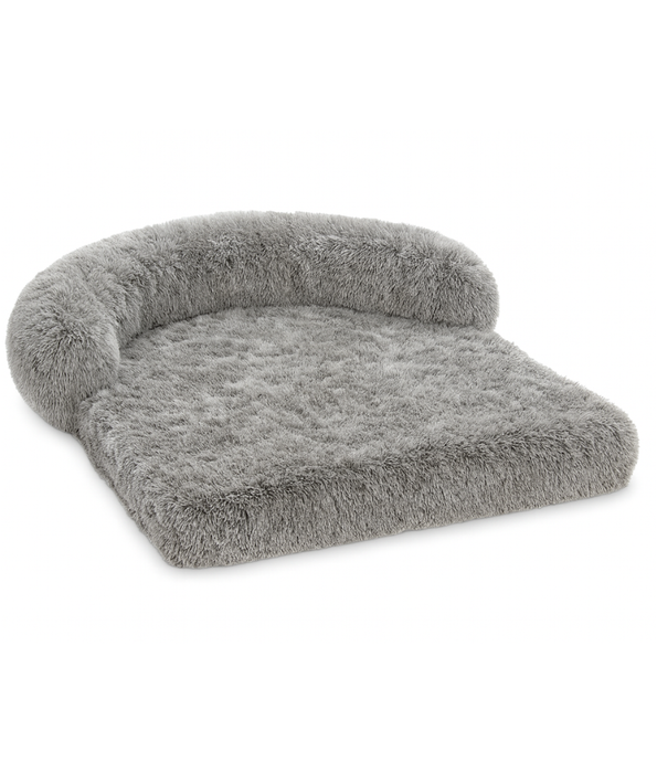 Tall Tails - Dream Chaser™ Anywhere Cuddler Dog Bed, Silver Grey (Charcoal/White), Faux Fur, Anti-Slip Base - 105×90×9 cm