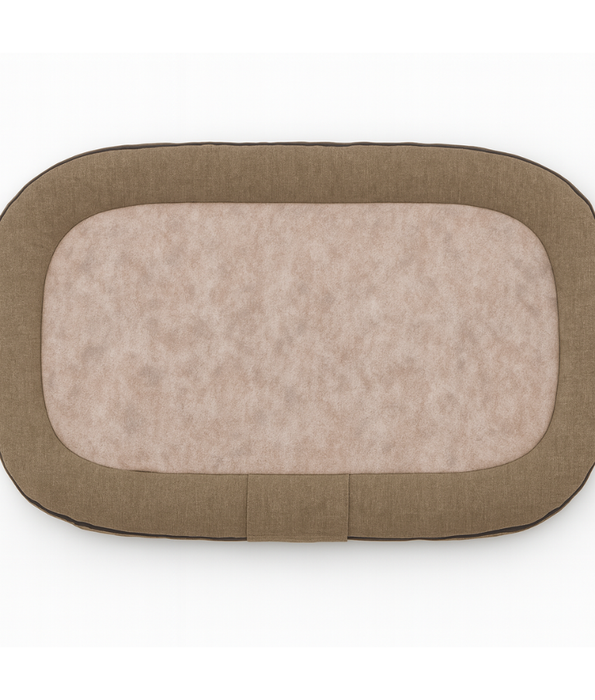 King Green - Warm Mocha Brown Rectangular Dog Bed, Dual-Sided Plush & Linen, Anti-Slip Base - L, XL