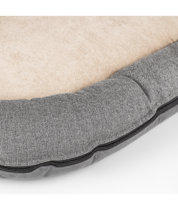 King Green - Rectangular Dog Bed, Grey Linen & Beige Fleece, Anti-Slip - 70×90×10 cm