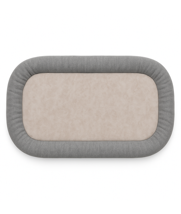 King Green - Rectangular Dog Bed, Grey Linen & Beige Fleece, Anti-Slip - 70×90×10 cm