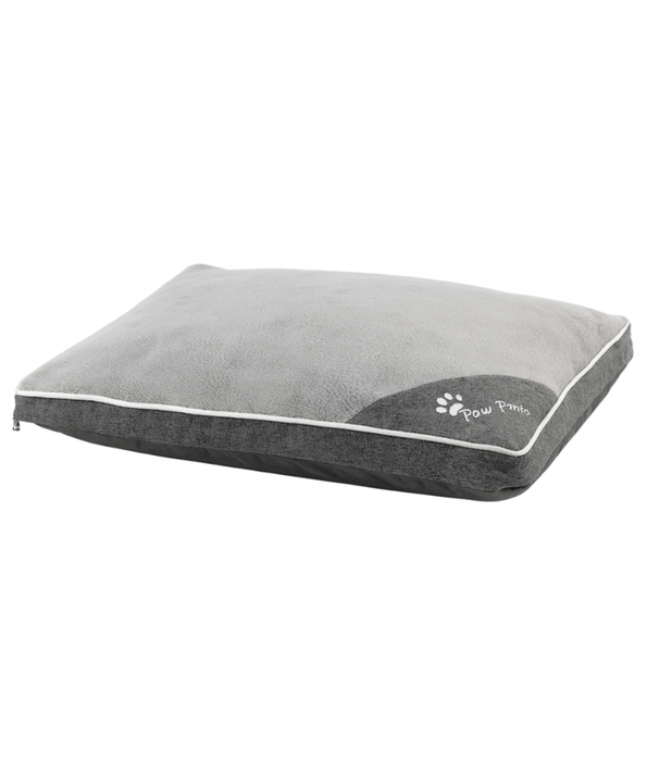 King Queen - Paw Prints, Soft Rectangular Pillow Dog Bed, Plush Grey Surface with Anti-Slip Base & Zipper Cover - 102×73×12 cm