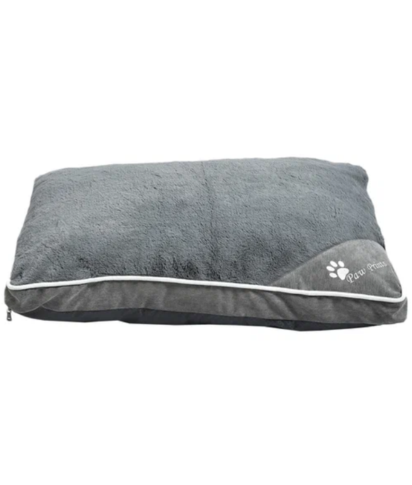 King Queen - Paw Prints, Soft Rectangular Pillow Dog Bed, Plush Grey Surface with Anti-Slip Base & Zipper Cover - 102×73×12 cm