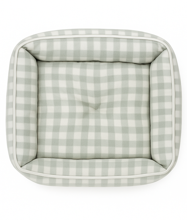 King Queen - Checkered Fleece Fort Bed, for Cats & Mini Dogs, Sage Grey & White - 45×38×14 cm