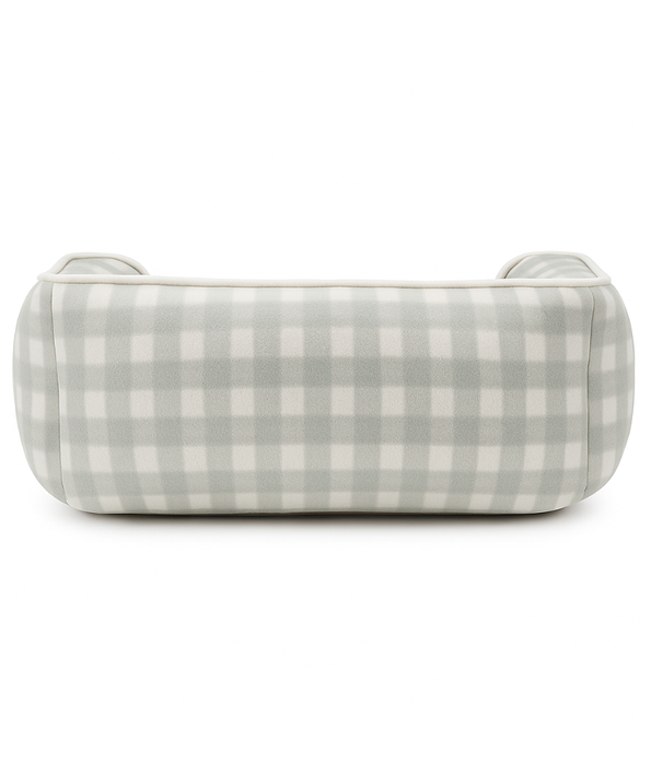 King Queen - Checkered Fleece Fort Bed, for Cats & Mini Dogs, Sage Grey & White - 45×38×14 cm
