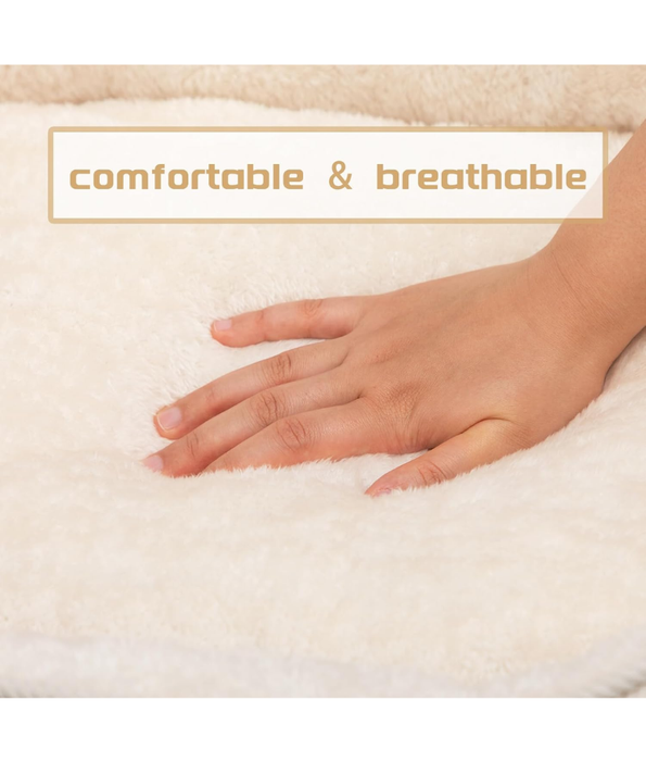 King Queen - Corduroy Fort Bed for Small Cats & Mini Dogs, Cream Beige, Soft Fleece Interior - 45×37×19 cm