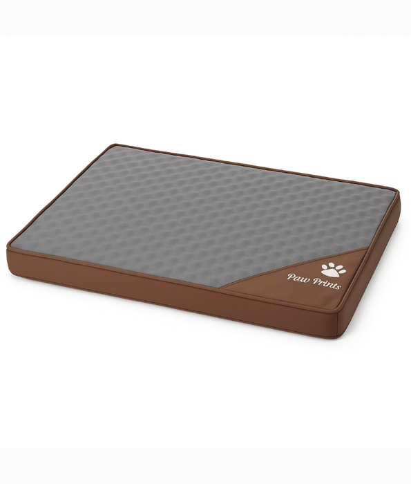 King Queen - Paw Prints Rectangular Pet Mat, Brown & Grey, Washable, Anti-Slip - 91×64×8 cm
