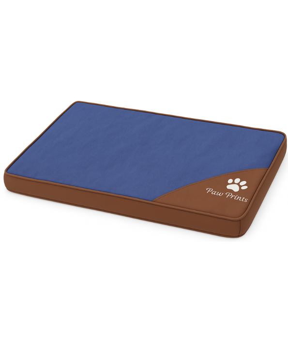 King Queen - Paw Prints Rectangular Pet Mat, Blue & Brown, Washable, Anti-Slip - 91×64×8 cm