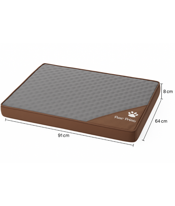 King Queen - Paw Prints Rectangular Pet Mat, Brown & Grey, Washable, Anti-Slip - 91×64×8 cm