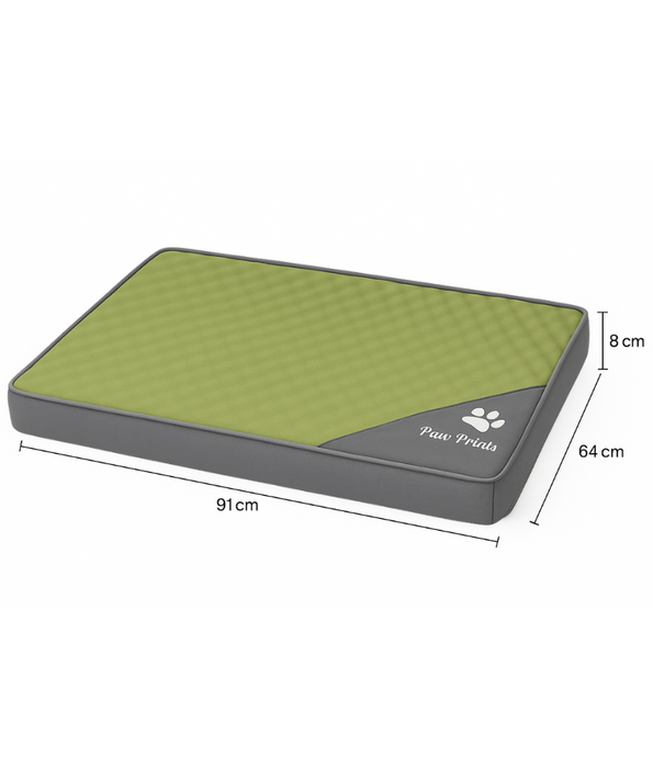 King Queen - Paw Prints Rectangular Pet Mat, Olive Green & Grey, Washable, Anti-Slip - 91×64×8 cm