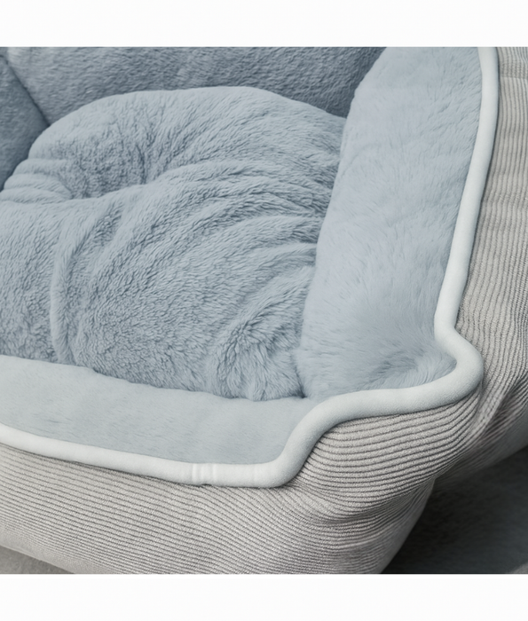 King Queen - Corduroy Fort Bed for Cats & Mini Dogs, Light Grey - 55 × 44 × 19 cm