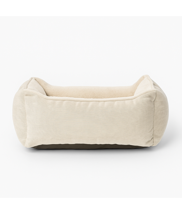 King Queen - Corduroy Fort Bed for Small Cats & Mini Dogs, Cream Beige, Soft Fleece Interior - 45×37×19 cm