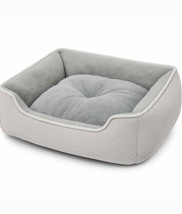 King Queen - Corduroy Fort Bed for Cats & Mini Dogs, Light Grey - 55 × 44 × 19 cm