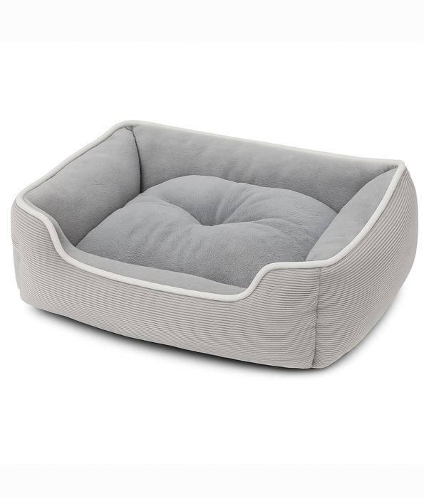 King Queen - Corduroy Fort Bed for Cats & Mini Dogs, Light Grey - 55 × 44 × 19 cm