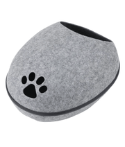 Pawise - Cat Cave Bed, Enclosed Felt Shell with Removable Cushion - 48 x 39 x 26 cm in soft gray felt material.