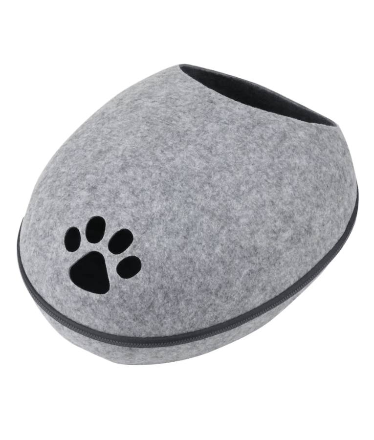 Pawise - Cat Cave Bed, Enclosed Felt Shell with Removable Cushion - 48 x 39 x 26 cm in soft gray felt material.