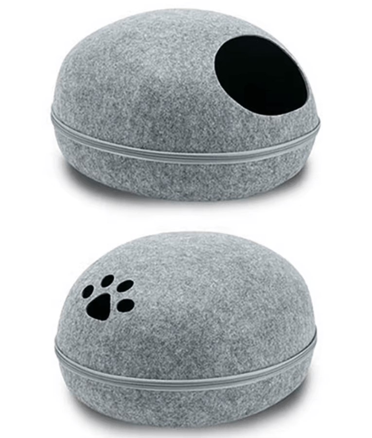 Pawise - Cat Cave Bed, Enclosed Felt Shell with Removable Cushion - 48 x 39 x 26 cm cozy pet hideaway