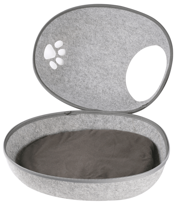 Pawise - Cat Cave Bed, Enclosed Felt Shell with Removable Cushion - 48 x 39 x 26 cm with cozy cushion.