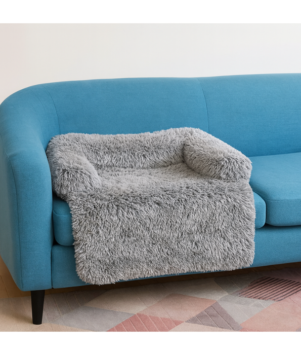 Tall Tails - Dream Chaser™ Anywhere Cuddler Dog Bed, Silver Grey (Charcoal/White), Faux Fur, Anti-Slip Base