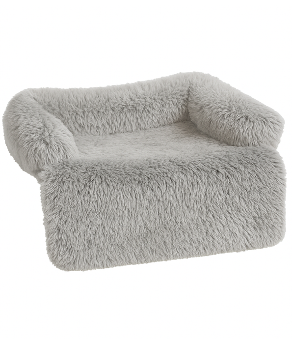 Tall Tails - Dream Chaser™ Anywhere Cuddler Dog Bed, Silver Grey (Charcoal/White), Faux Fur, Anti-Slip Base