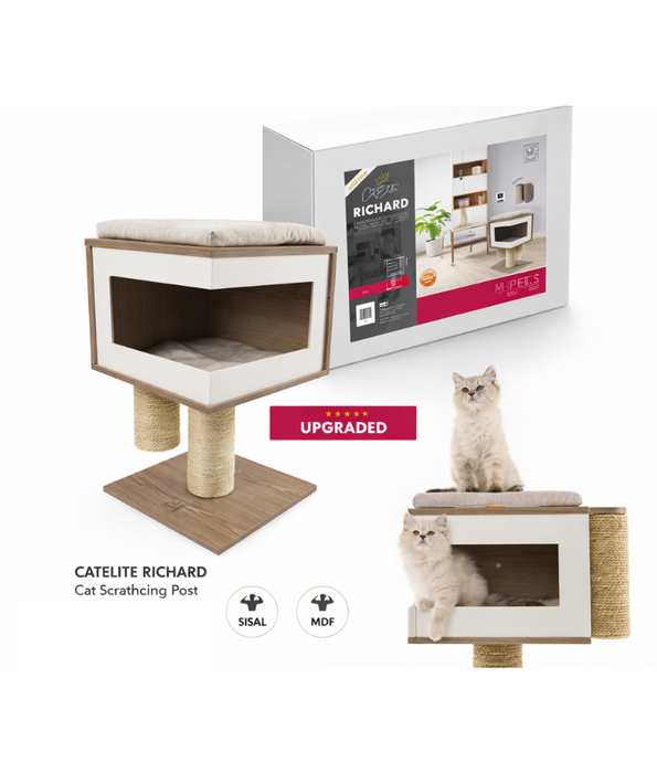 M-Pets - CatElite Richard Cat Tree, Modern Condo With Sisal Post - 40 x 40 x 62 cm
