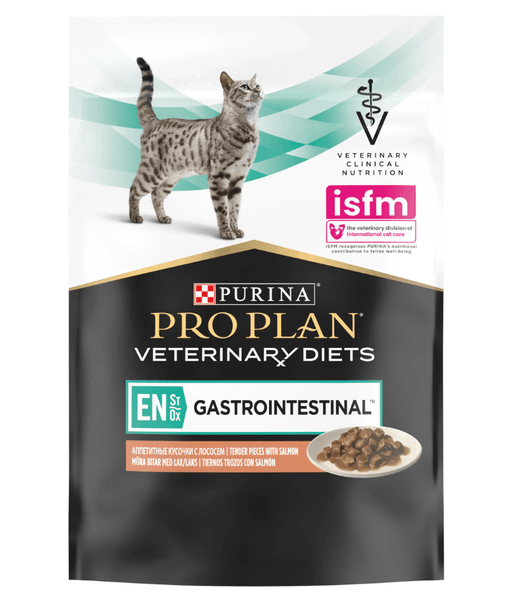 Purina - Pro Plan Veterinary Diets, EN Gastrointestinal Cat Pouch Salmon - 85g packaging with cat graphic