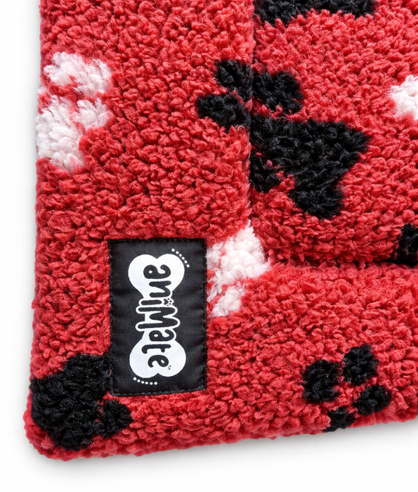 Animate Sherpa Fleece Crate Dark Red Mat, Paw Print Design – Cozy Dog Bed Mat S-M-L-XL-XXL