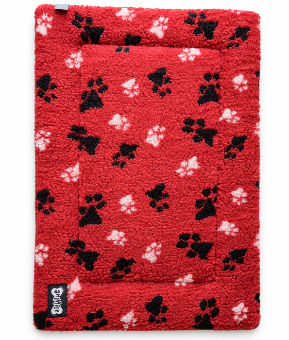 Animate Sherpa Fleece Crate Dark Red Mat, Paw Print Design – Cozy Dog Bed Mat S-M-L-XL-XXL