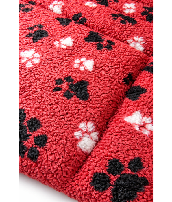 Animate Sherpa Fleece Crate Dark Red Mat, Paw Print Design – Cozy Dog Bed Mat S-M-L-XL-XXL