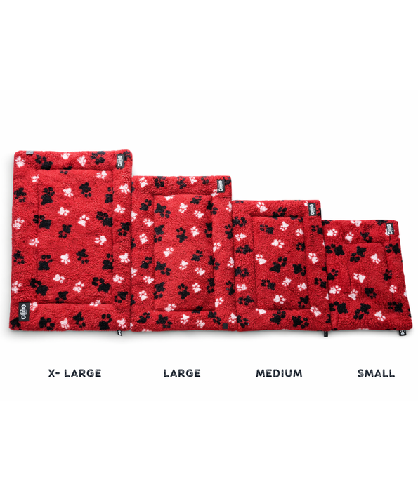 Animate Sherpa Fleece Crate Dark Red Mat, Paw Print Design – Cozy Dog Bed Mat S-M-L-XL-XXL