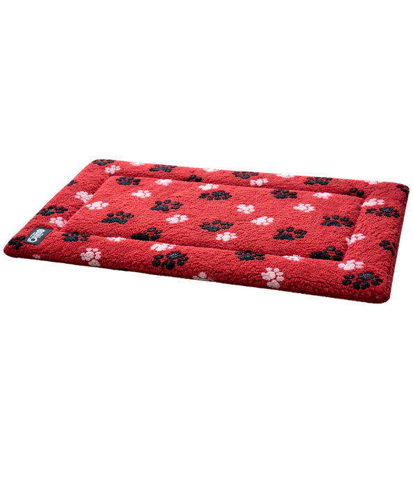 Animate Sherpa Fleece Crate Dark Red Mat, Paw Print Design – Cozy Dog Bed Mat S-M-L-XL-XXL