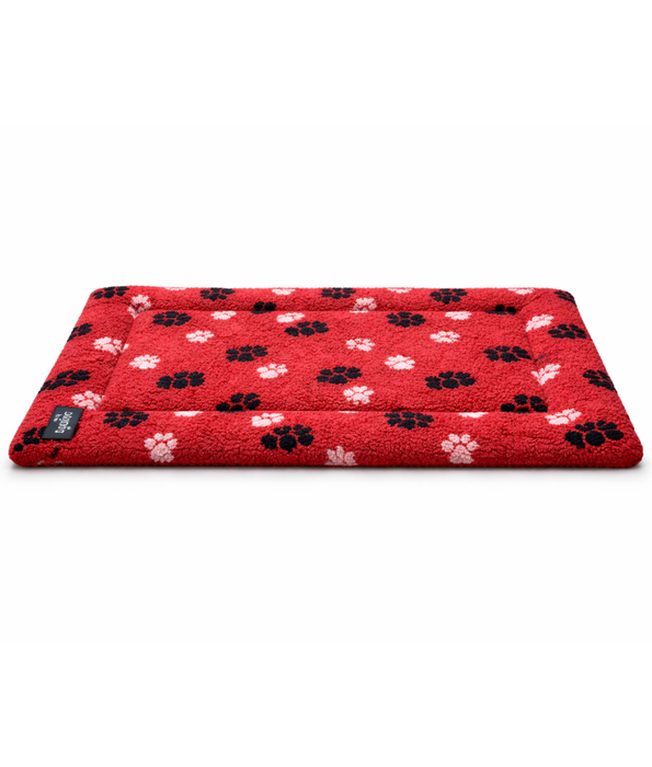 Animate Sherpa Fleece Crate Dark Red Mat, Paw Print Design – Cozy Dog Bed Mat S-M-L-XL-XXL