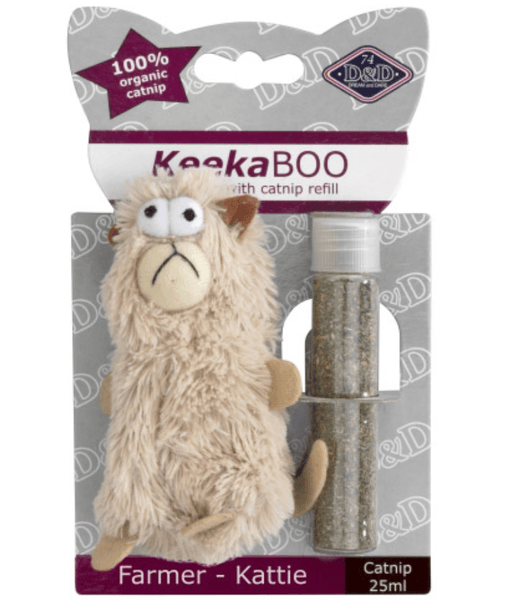Duvo - D&D KeekaBoo Farmer Kattie Cat Toy with Catnip Refill – Plush Cat Toy – 11 × 6 × 2 cm with organic catnip.