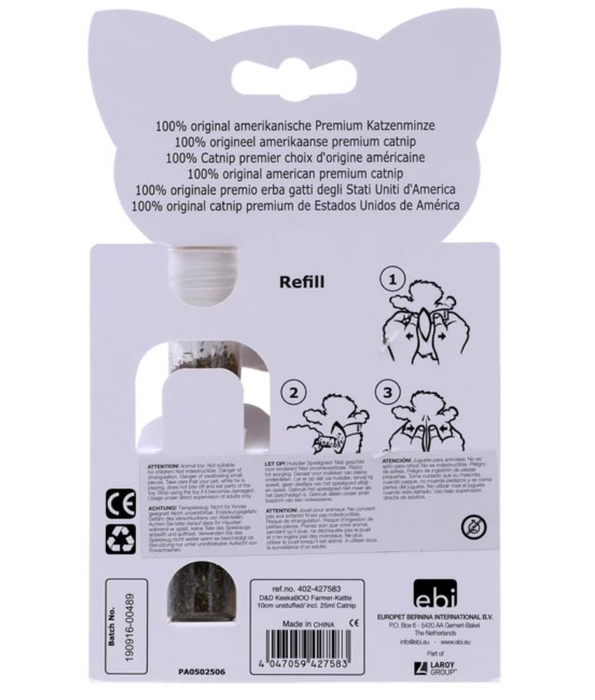 Duvo - D&D KeekaBoo Farmer Kattie Cat Toy with Catnip Refill – Plush Cat Toy – 11 × 6 × 2 cm