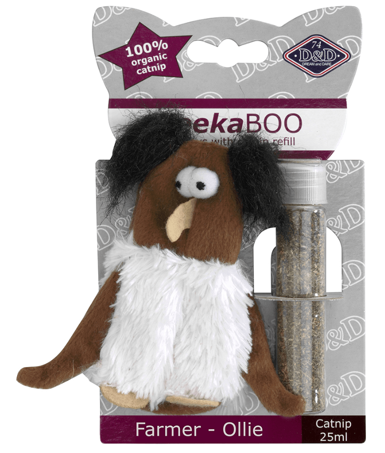 Duvo - D&D KeekaBoo Farmer Ollie Cat Toy with Catnip Refill – Plush Cat Toy – 11 × 6 × 2 cm