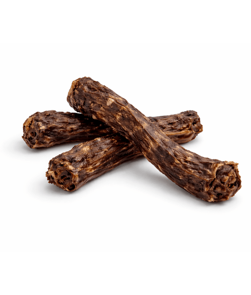 The Pet Bistro – Duck Necks - Natural Crunchy Dog Treat – 3 pcs stacked on a white background.