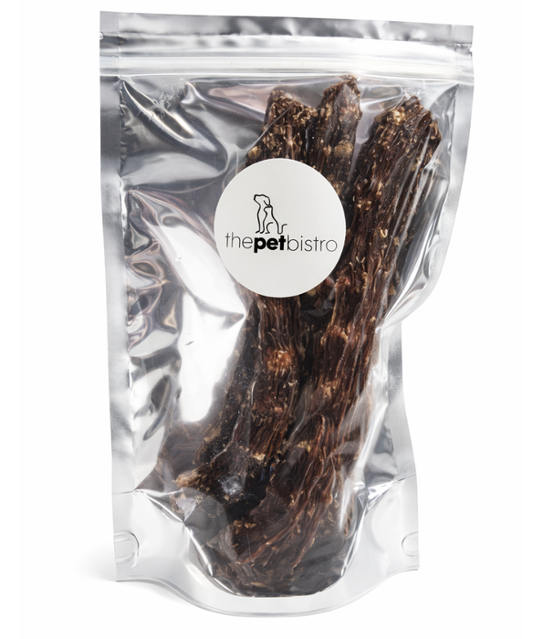 The Pet Bistro – Duck Necks - Natural Crunchy Dog Treat – 3 pcs in stand-up pouch packaging.