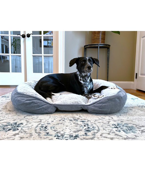 Top Paw - Orthopedic Premium Support Oval Lounger Dog Bed, Memory Foam, Plush Blue & Grey, Washable Cover - Large 96×76x22 cm