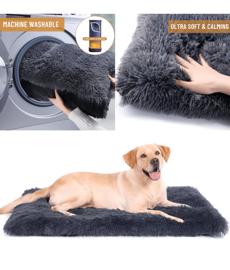 Cuddlove - Plush Crate Mattress for Dogs, Navy Blue Faux Fur, Anti-Slip, Washable - S,M,L