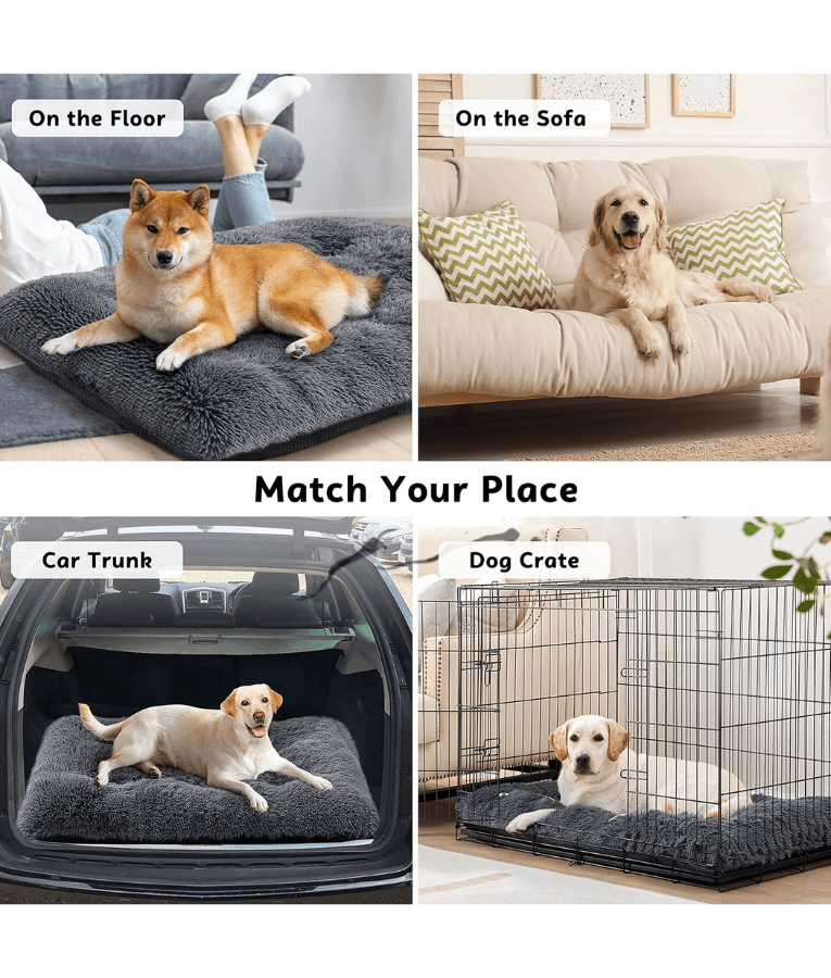 Cuddlove - Plush Crate Mattress for Dogs, Navy Blue Faux Fur, Anti-Slip, Washable - S,M,L