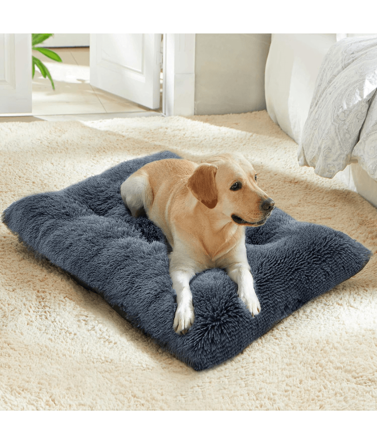 Cuddlove - Plush Crate Mattress for Dogs, Greige Faux Fur, Anti-Slip, Washable - Small, Medium, Large