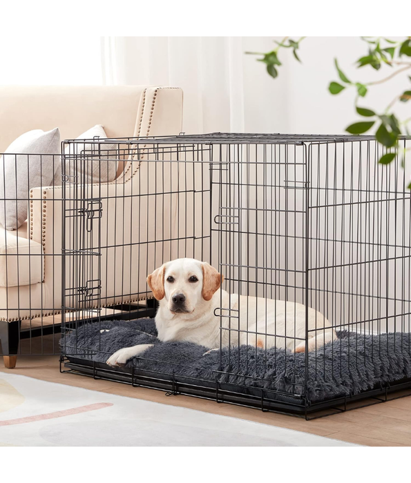 Cuddlove - Crate Mattress for Dogs, Plush Dark Grey Faux Fur, Washable - Medium, Large