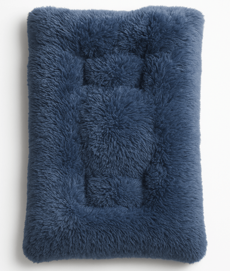 Cuddlove - Plush Crate Mattress for Dogs, Navy Blue Faux Fur, Anti-Slip, Washable - S,M,L
