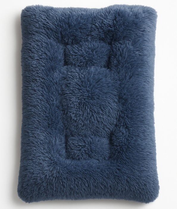 Cuddlove - Plush Crate Mattress for Dogs, Navy Blue Faux Fur, Anti-Slip, Washable - S,M,L