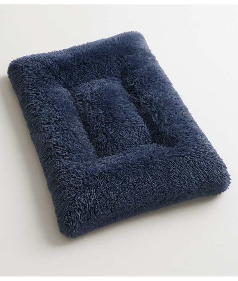Cuddlove - Plush Crate Mattress for Dogs, Navy Blue Faux Fur, Anti-Slip, Washable - S,M,L