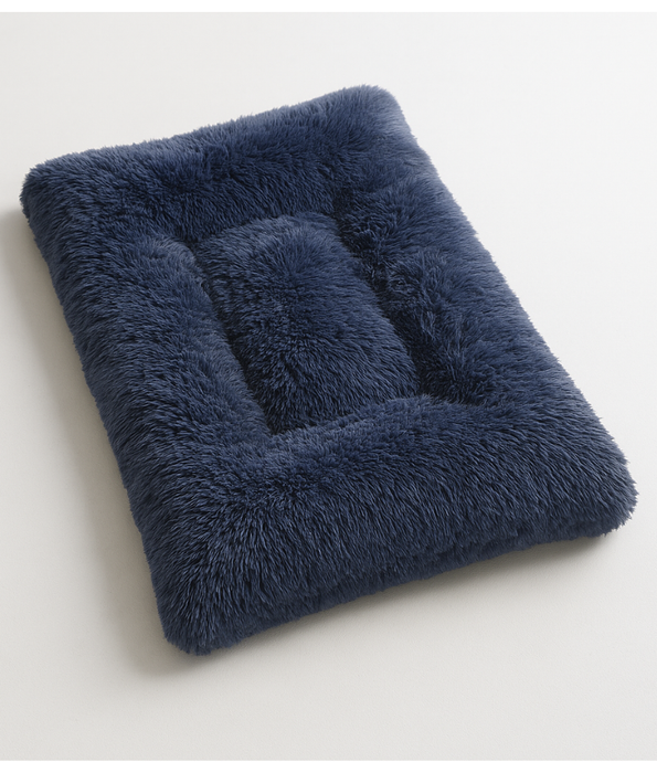 Cuddlove - Plush Crate Mattress for Dogs, Navy Blue Faux Fur, Anti-Slip, Washable - S,M,L