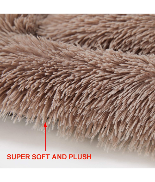 Cuddlove - Plush Crate Mattress for Dogs, Greige Faux Fur, Anti-Slip, Washable - Medium, Large