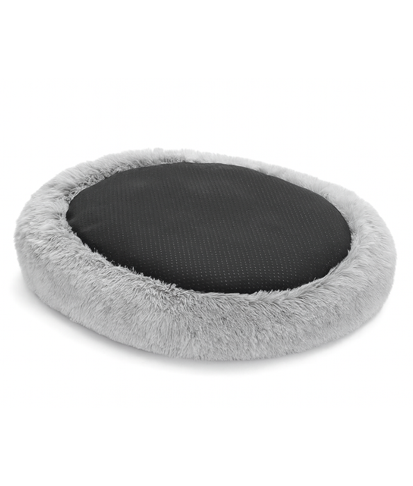 Tall Tails - Cuddle Donut Round Bed, Grey Faux Fur, Real Feel Fabric, Machine Washable, Dog & Cat Bed - 95 cm
