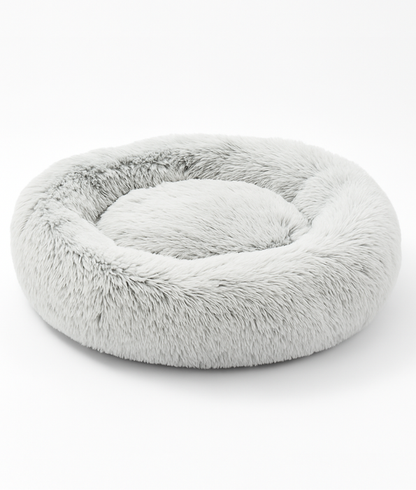 Tall Tails - Cuddle Donut Round Bed, Grey Faux Fur, Real Feel Fabric, Machine Washable, Dog & Cat Bed - 95 cm