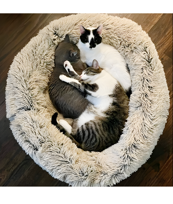 Tall Tails - Cuddle Donut Round Bed, Grey Faux Fur, Real Feel Fabric, Machine Washable, Dog & Cat Bed - 95 cm