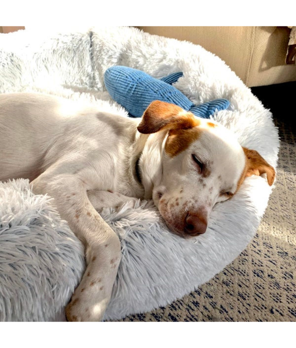 Tall Tails - Cuddle Donut Round Bed, Grey Faux Fur, Real Feel Fabric, Machine Washable, Dog & Cat Bed - 95 cm